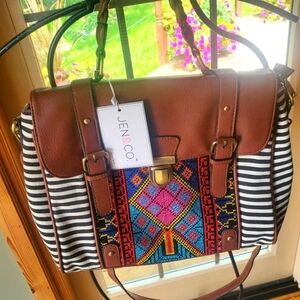 Jen & Co. Harlow Aztec Embroidered Colorful Braided Handel Satchel Shoulder Bag